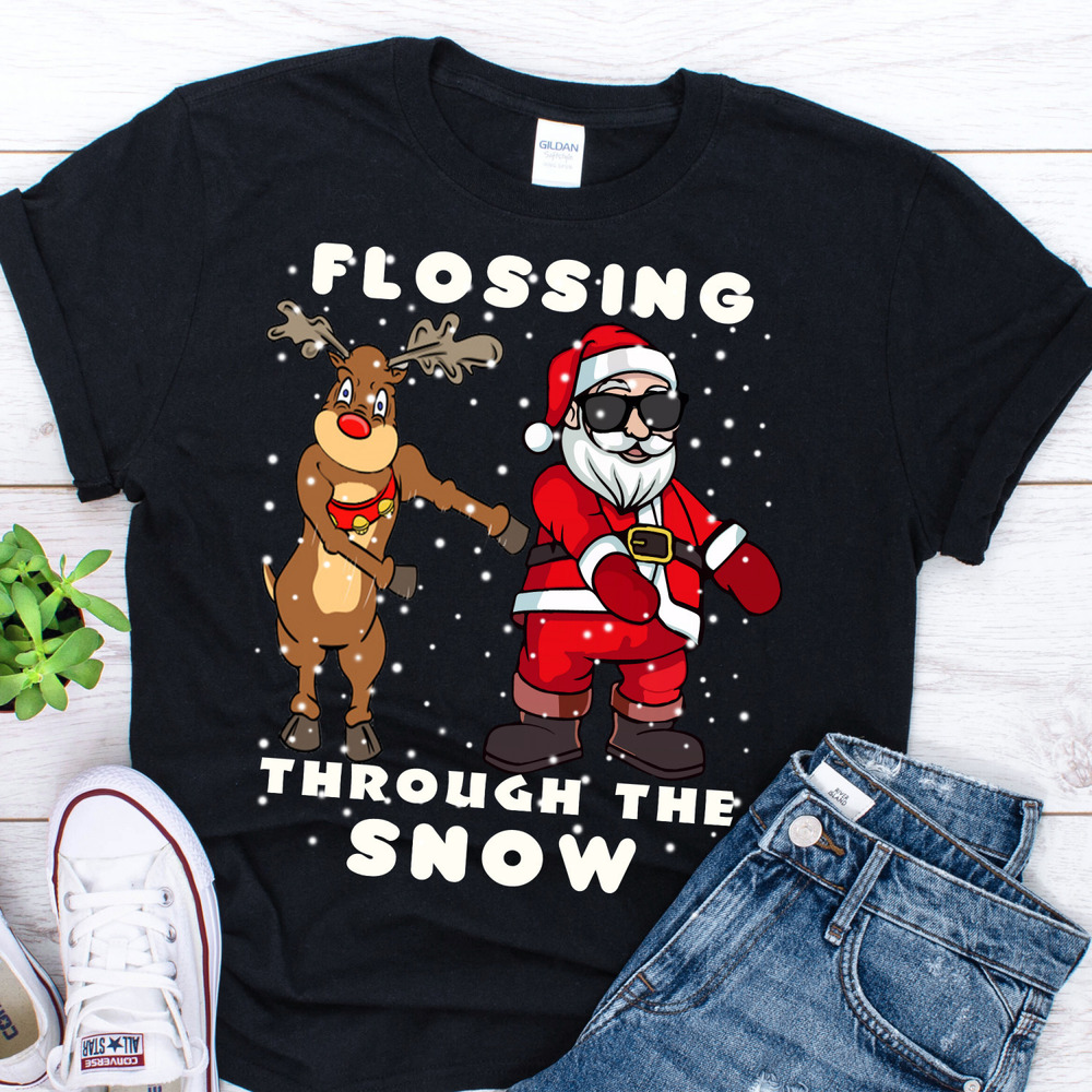 Flossing Through The Snow Christmas Tshirt